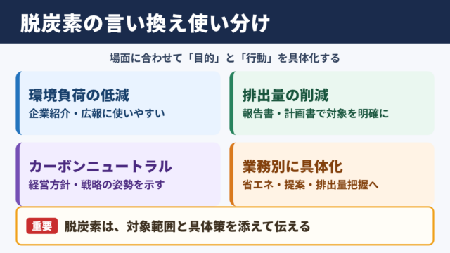 脱炭素の言い換え一覧表とシーン別の使い分け