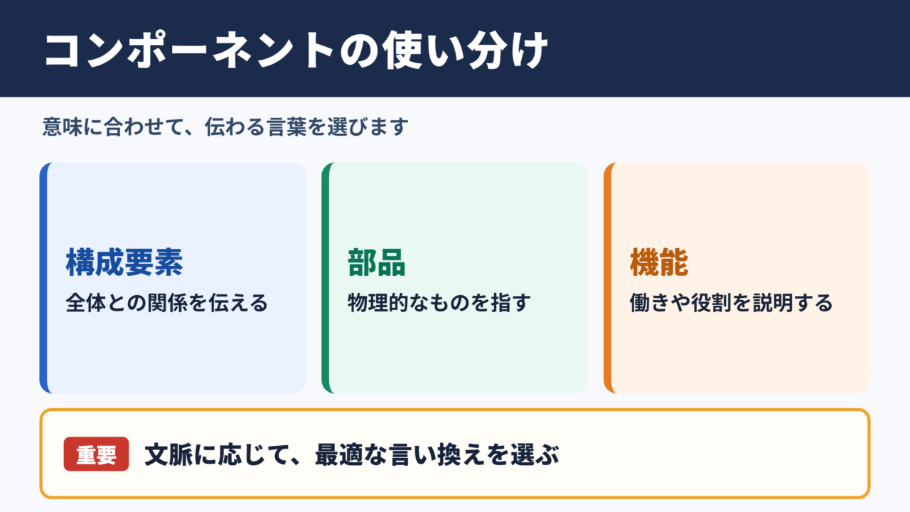 コンポーネントの言い換え一覧表とシーン別の使い分け