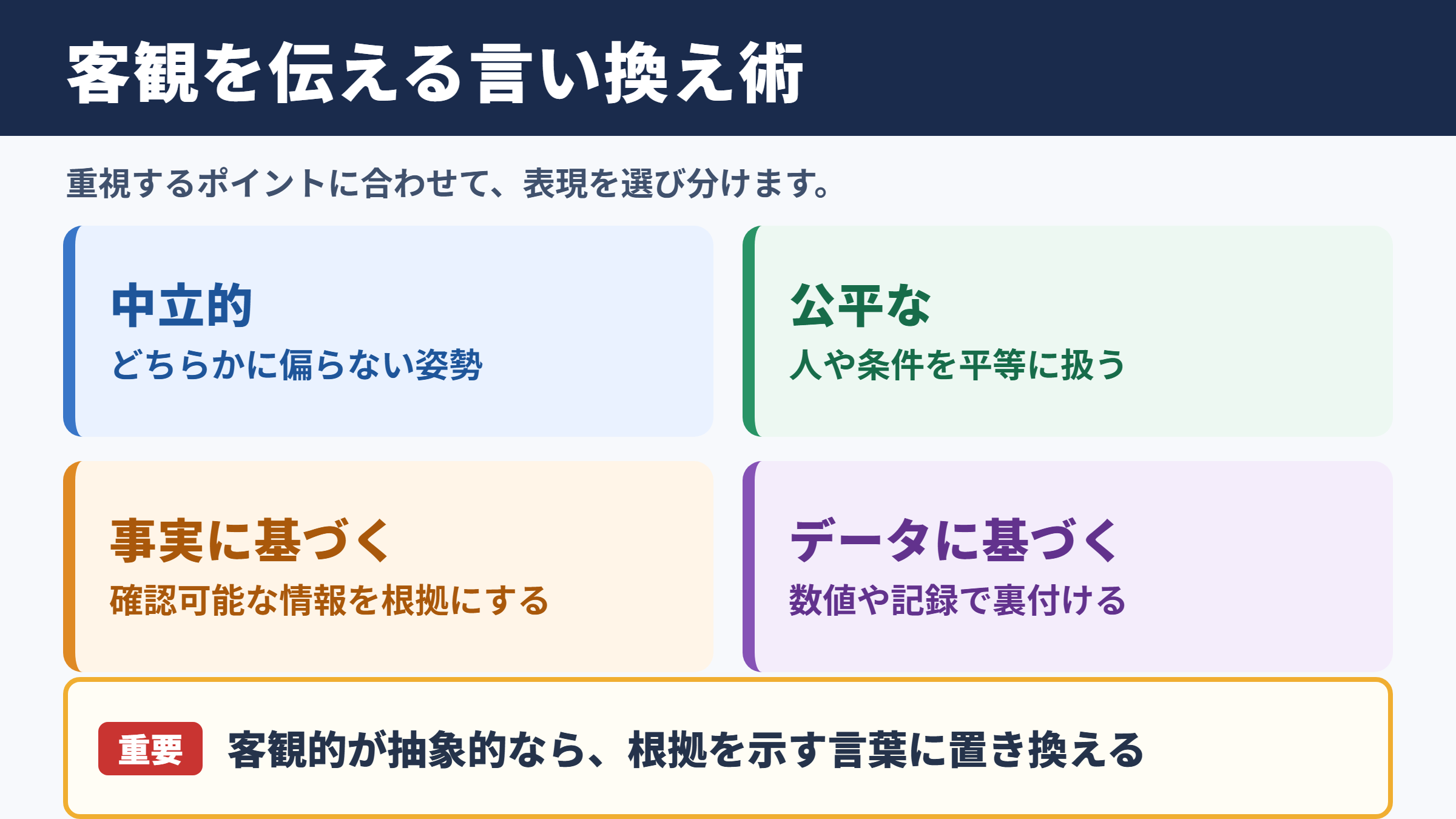 客観の言い換え一覧表とシーン別の使い分け