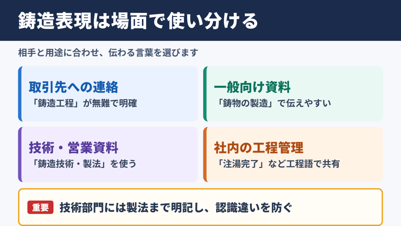 鋳造の言い換え一覧表と場面別の使い分け