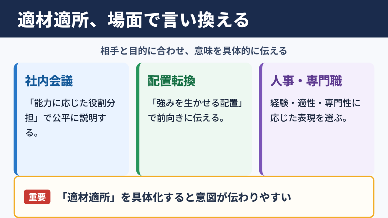 適材適所の言い換え一覧表と場面別の使い分け