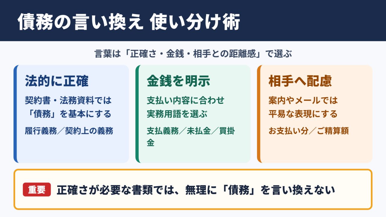 債務の言い換え一覧表とシーン別の使い分け