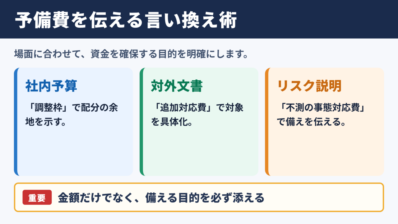 予備費の言い換え一覧表とシーン別の使い分け