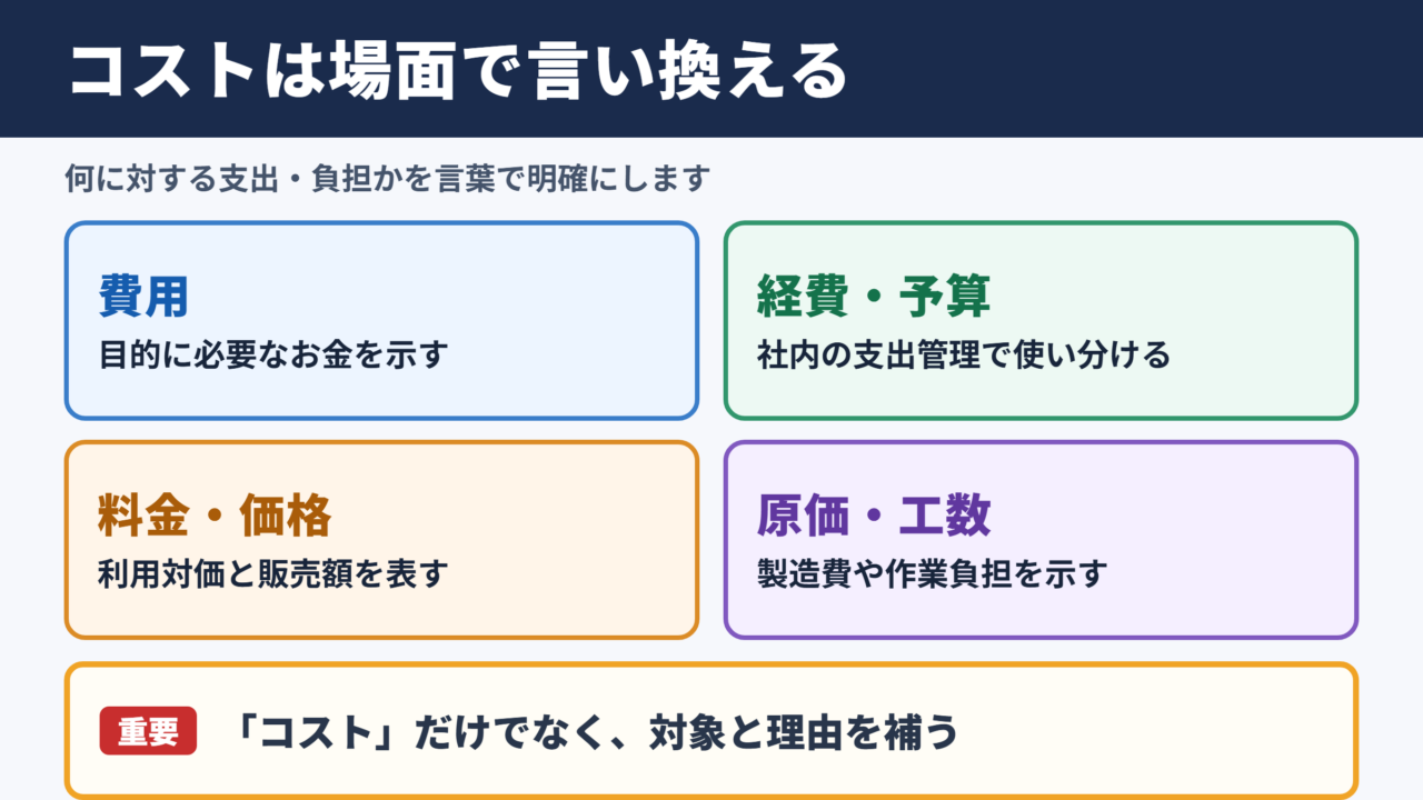 コストの言い換え一覧表と場面別の使い分け
