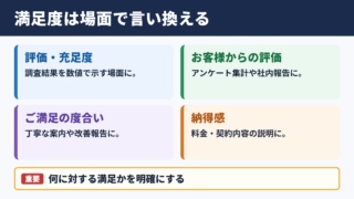 満足度の言い換え一覧表とシーン別の使い分け