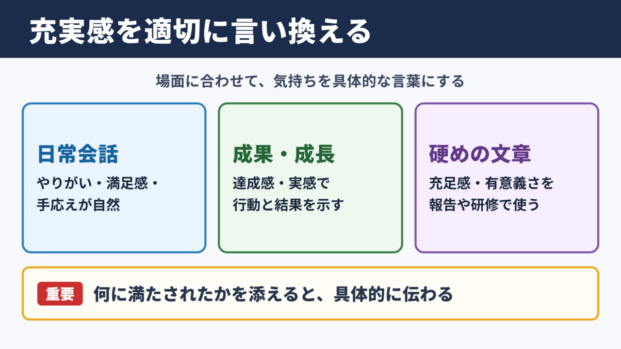 「充実感」の言い換え一覧表とシーン別の使い分け