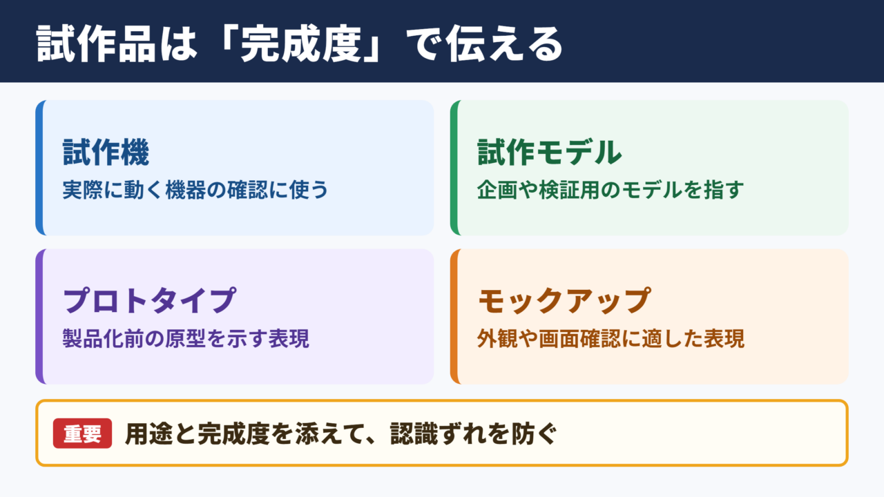 試作品の言い換え一覧と場面別表現