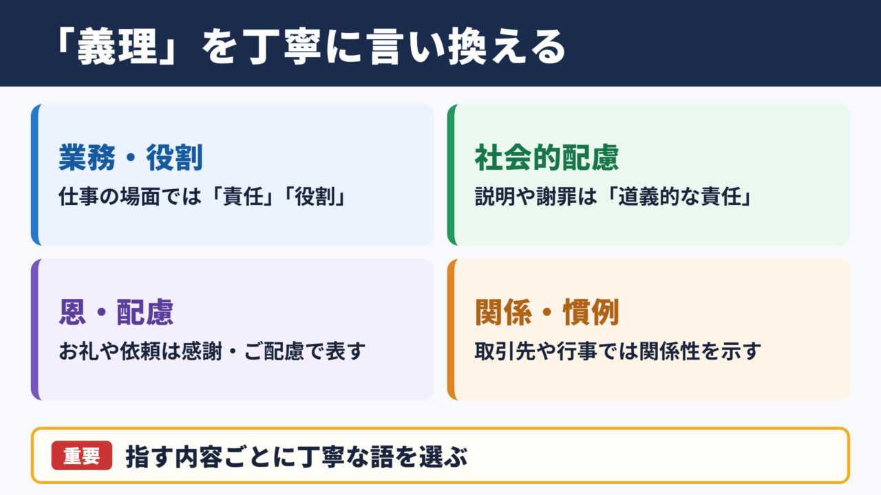 義理の言い換え一覧表と使い分け