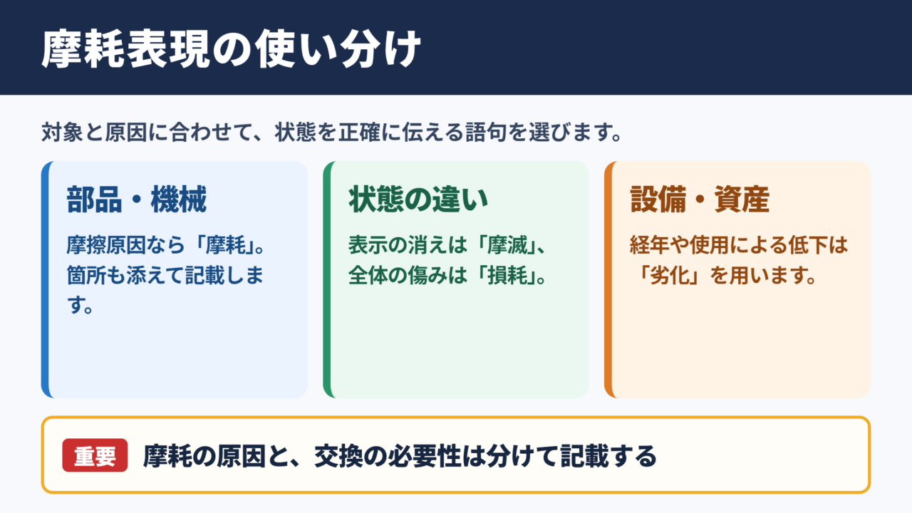 摩耗の言い換え一覧表とシーン別の使い分け