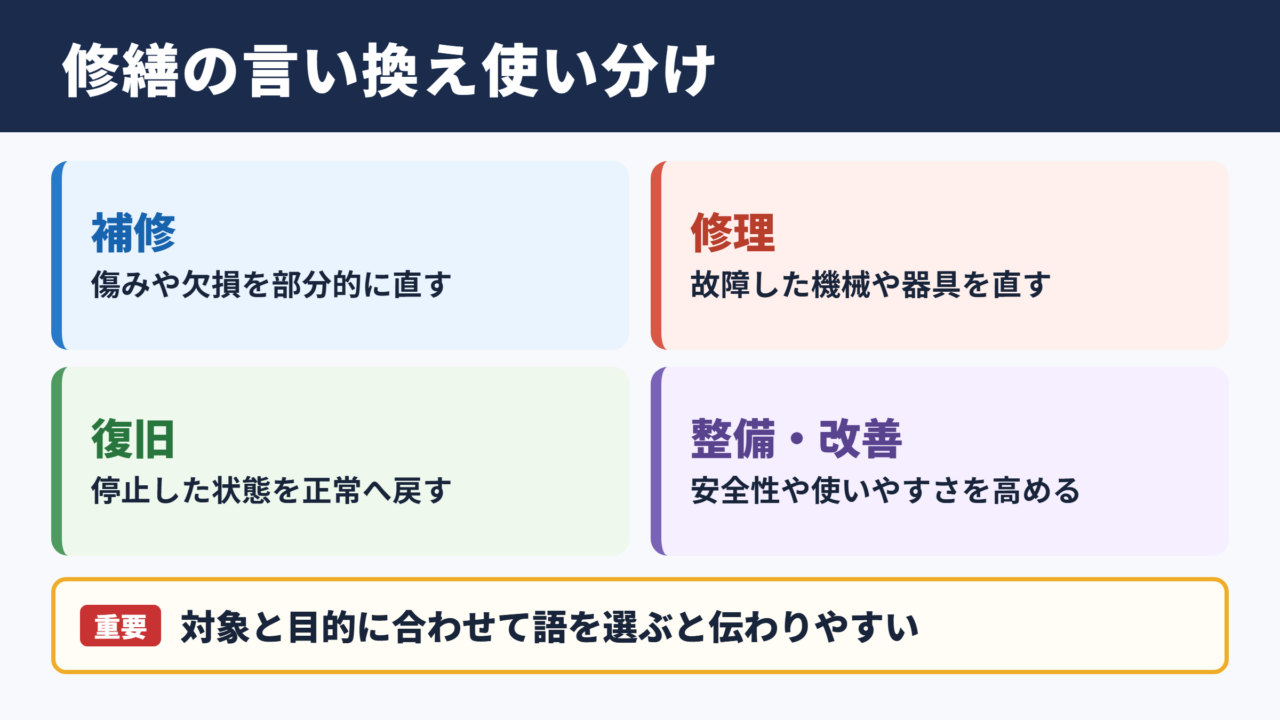 修繕の言い換え一覧表とシーン別の使い分け