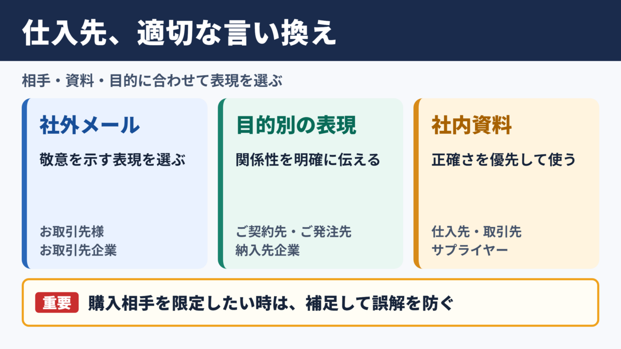仕入先の言い換え一覧表とシーン別の使い分け