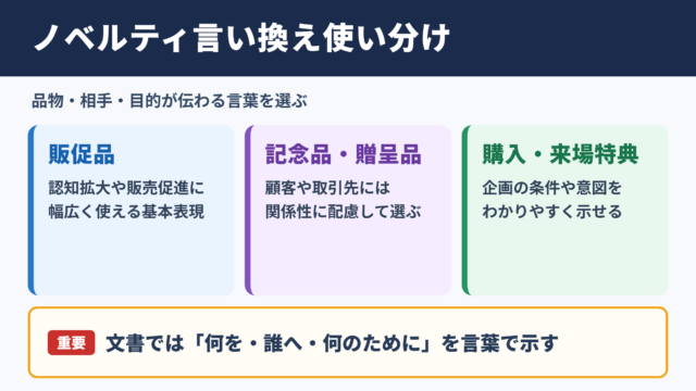 ノベルティの言い換え一覧表とシーン別の使い分け