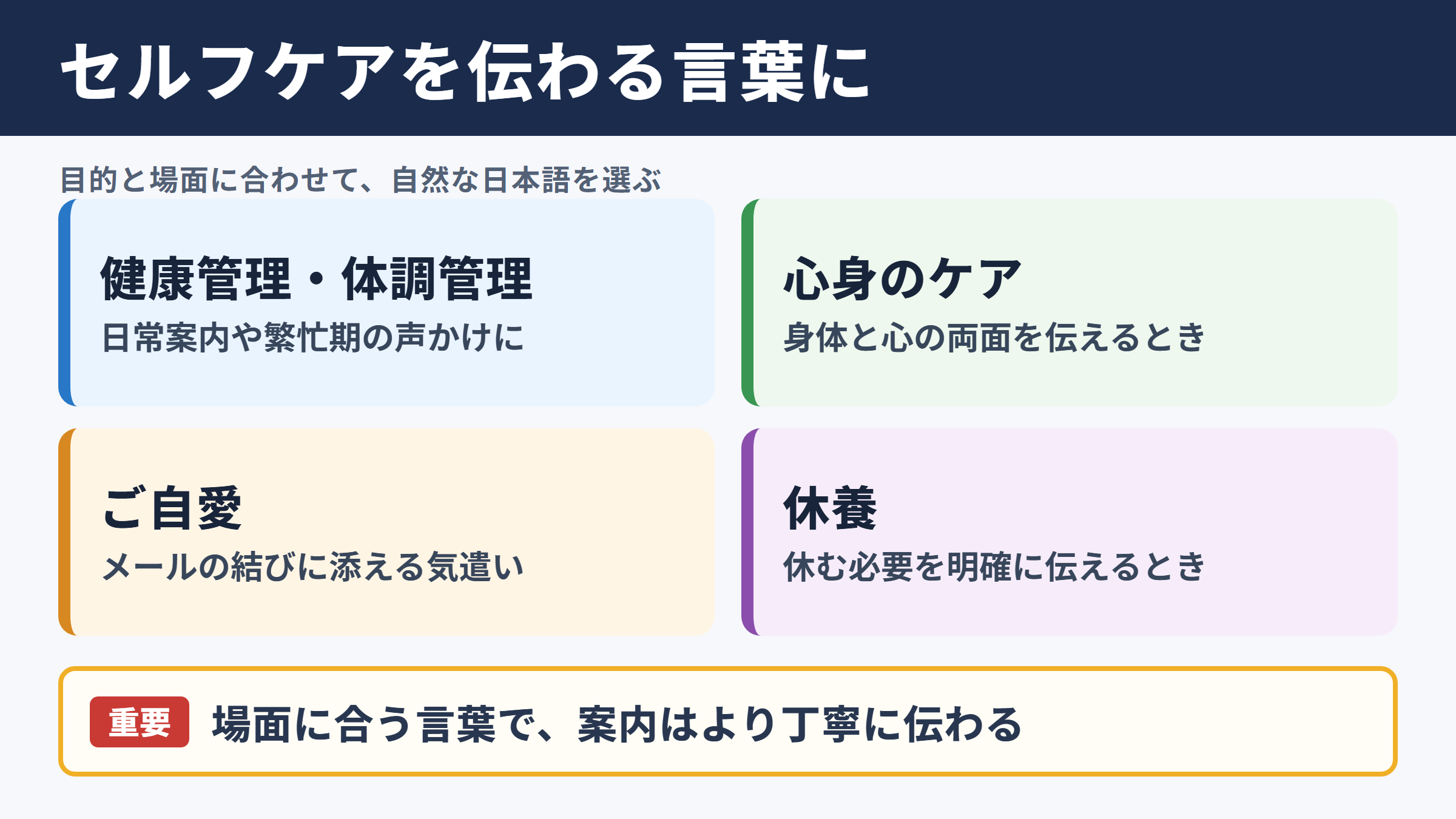 セルフケアの言い換え一覧表とシーン別の使い分け