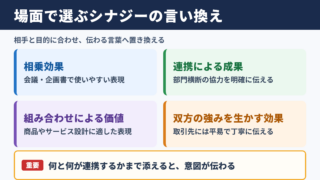 「シナジー効果」の言い換え一覧表と場面別の使い分け