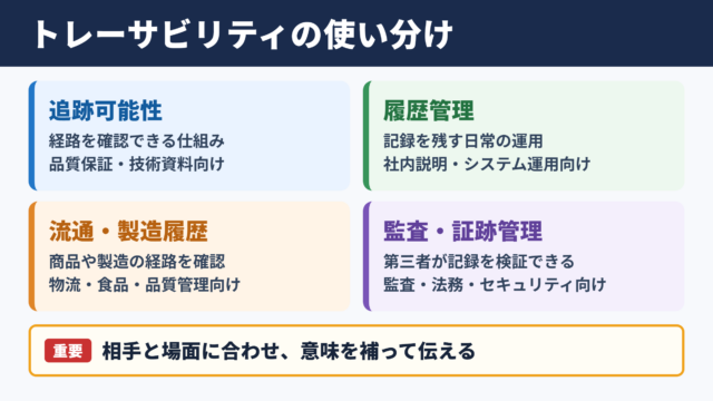 トレーサビリティの言い換え一覧表とシーン別の使い分け