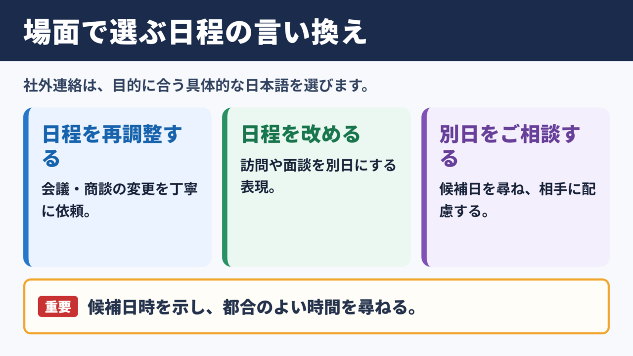 リスケジュールの言い換え一覧表とシーン別の使い分け