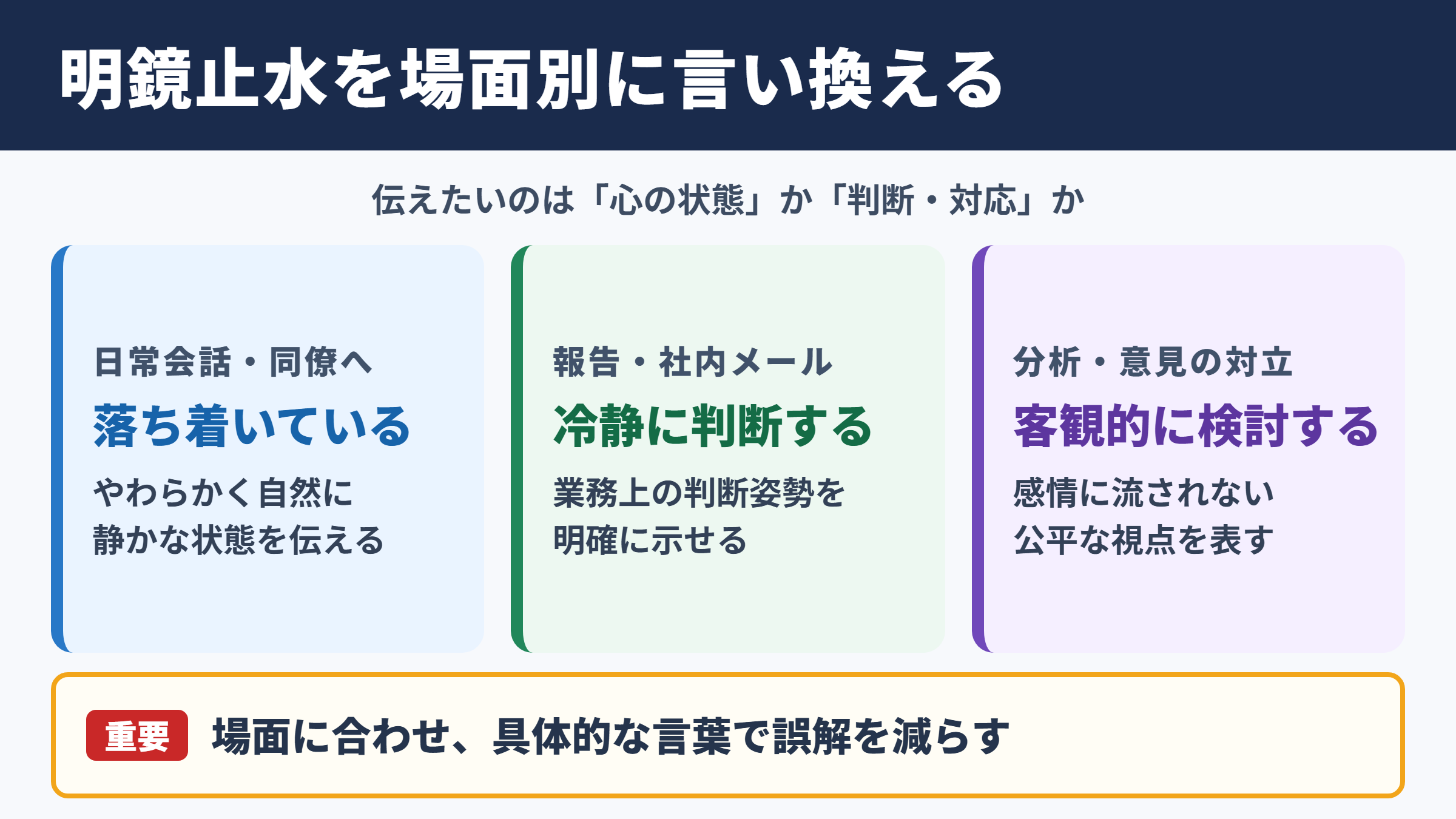 「明鏡止水」の言い換え一覧表をシーン別に解説