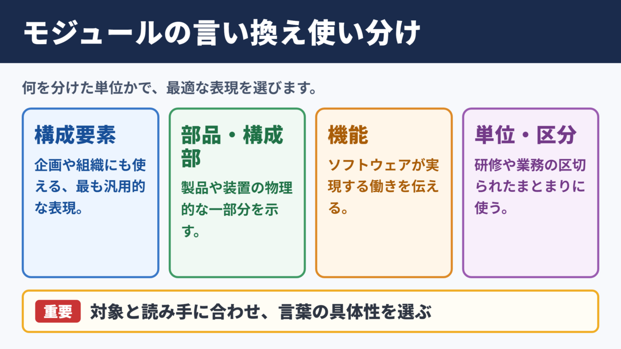 モジュールの言い換え一覧表とシーン別の使い分け