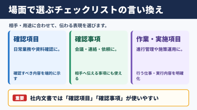 「チェックリスト」の言い換え一覧表とシーン別の使い分け