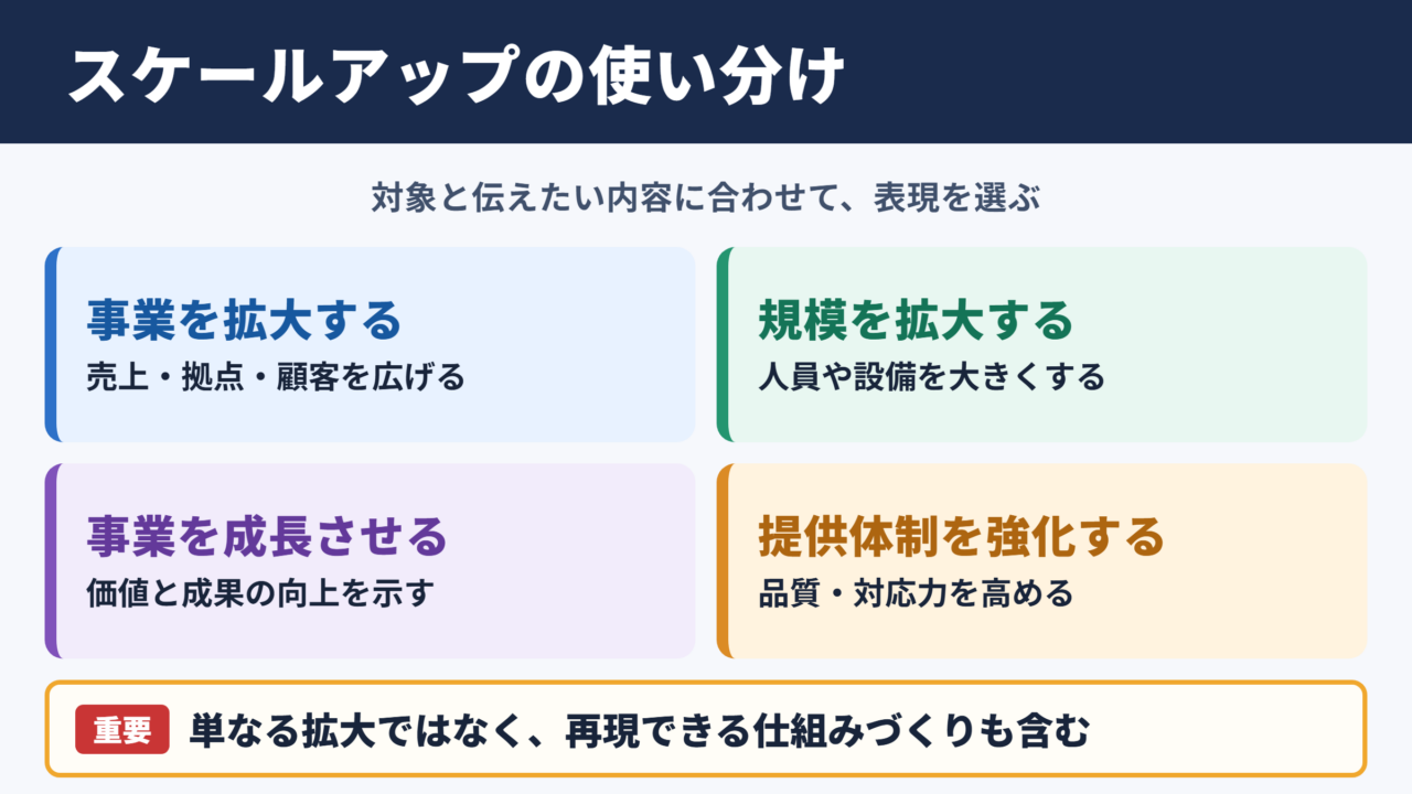 スケールアップの言い換え一覧表とシーン別の使い分け