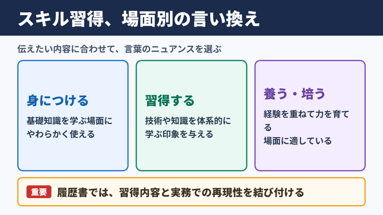 スキル習得の言い換え一覧表とシーン別の使い分け