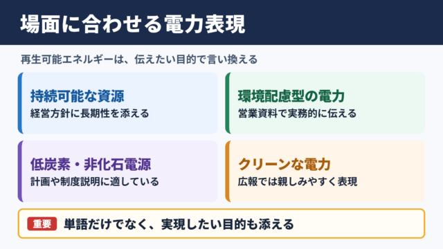 再生可能エネルギーの言い換え一覧表とシーン別の使い分け