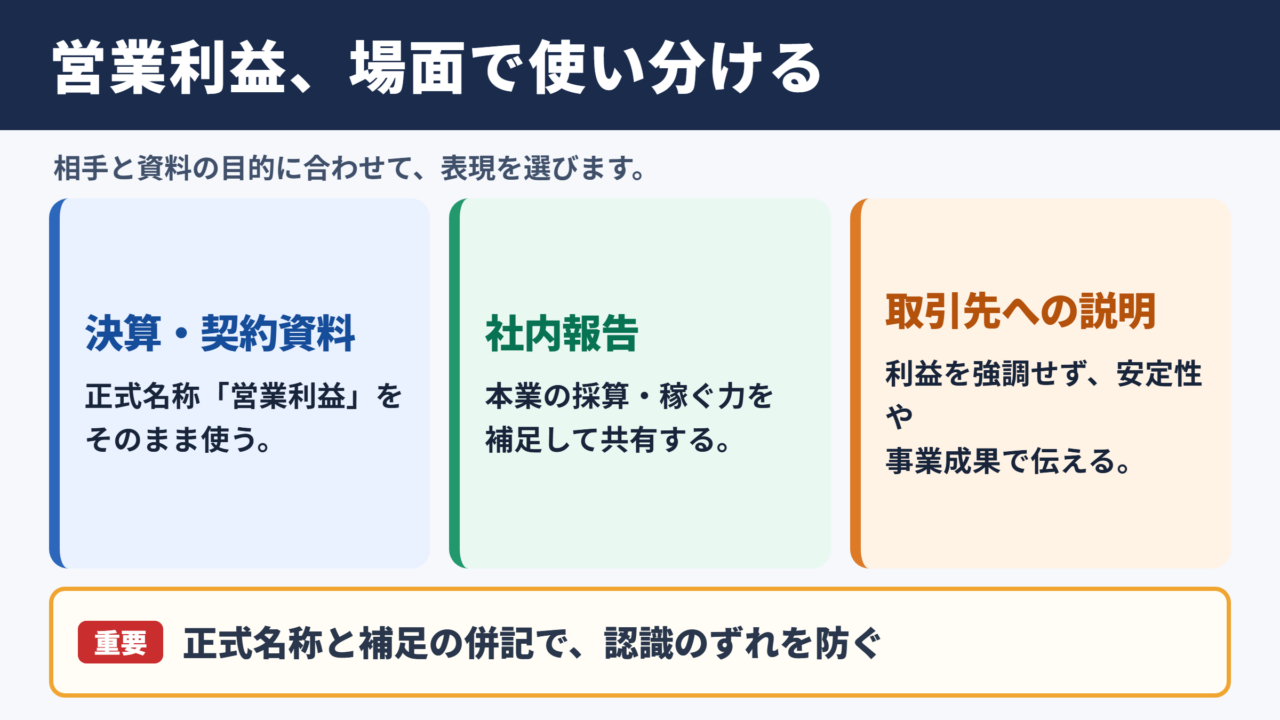 営業利益の言い換え一覧表と場面別の表現